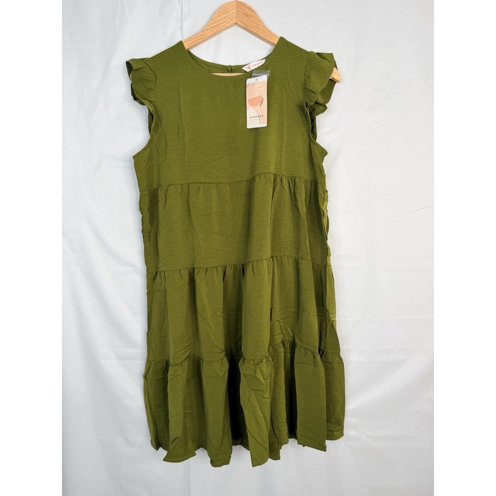 NWT Kirundo Green Tiered Babydoll Dress Ruffle Cap‎ Sleeve Size S Flutter